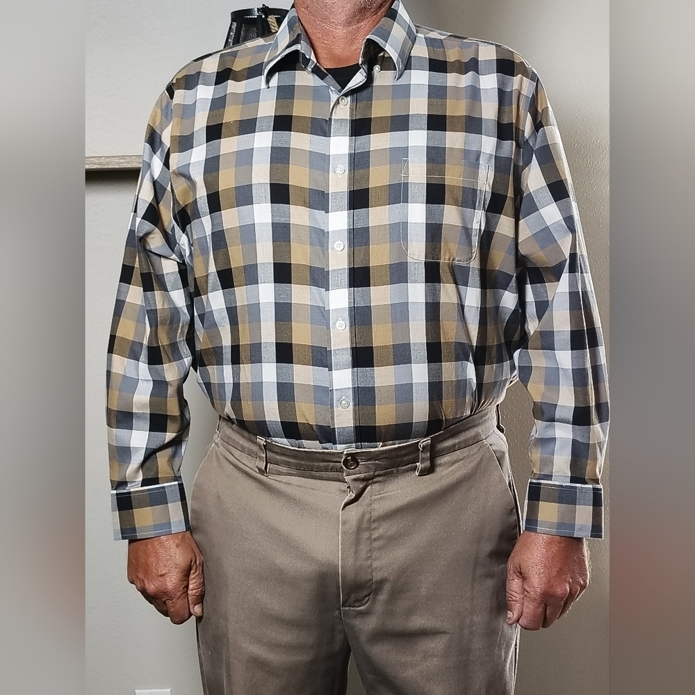 Daniel Cremieux Men's Checkered Button-Down Shirt - Black, White, Brown XXL